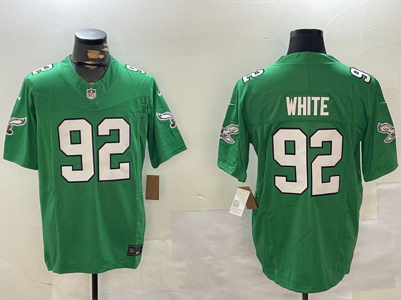 Men Philadelphia Eagles #92 White Green Throwback 2024 Nike Vapor Limited NFL Jersey style 1